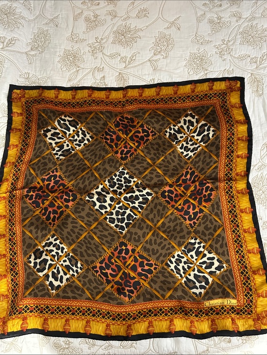 Dior Accessories - Dior Silk Scarf in Brown, Gold and Black Leopard Patchwork